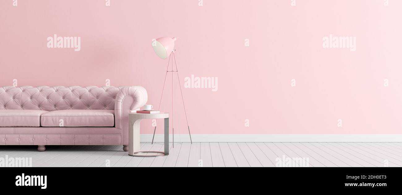Mock up, Empty pink Living room, interior design with copy space 3D Render 3D illustration Stock Photo