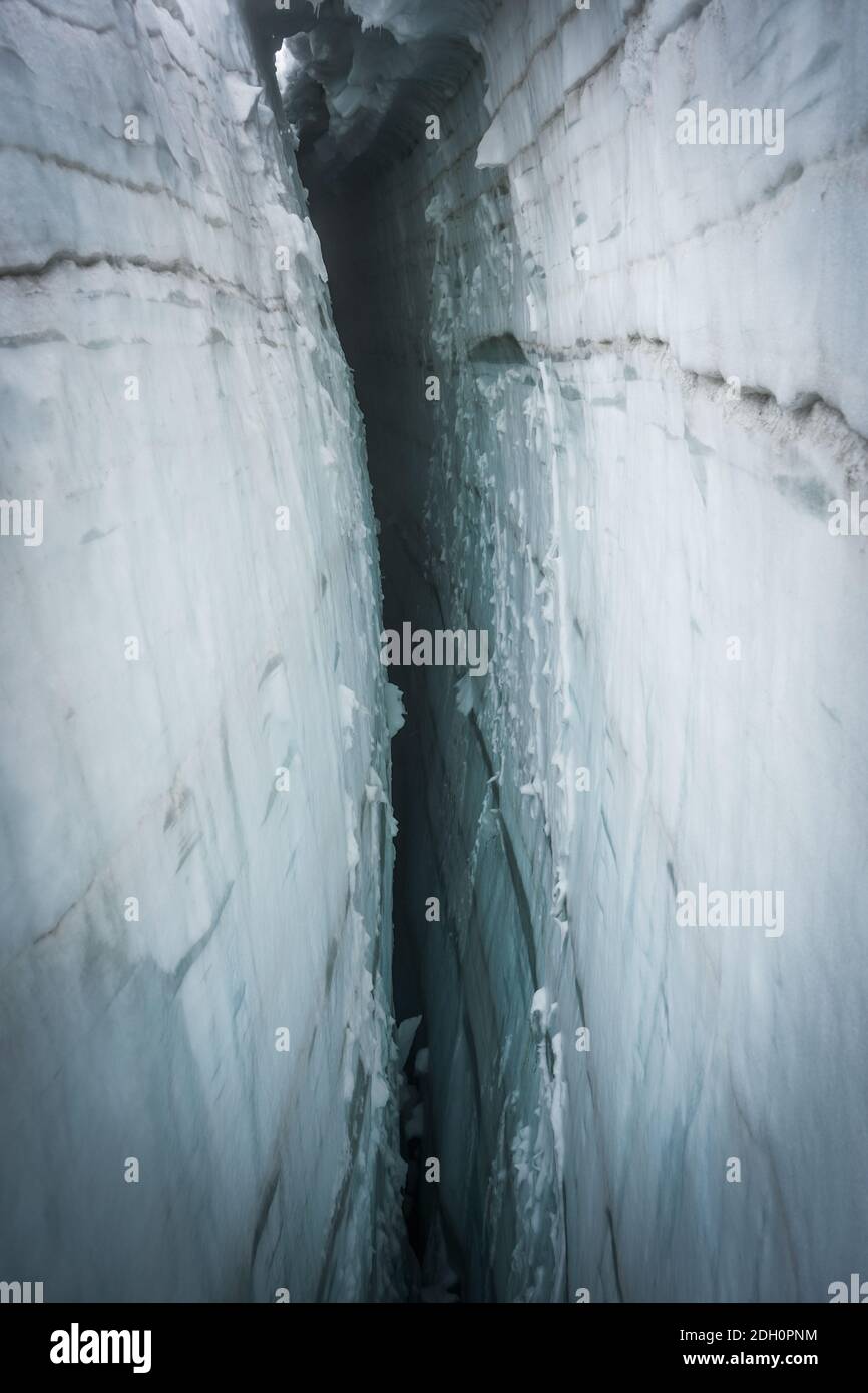 Glacier Crevasse from the Inside Stock Photo