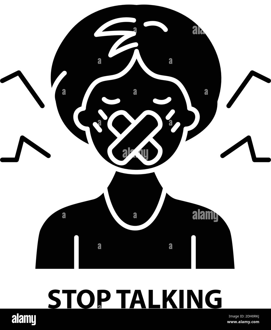 stop talking symbol icon, black vector sign with editable strokes, concept illustration Stock Vector