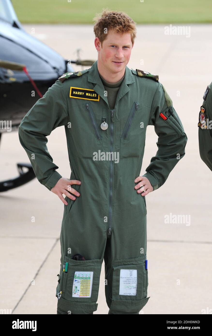 Prince Harry during a photocall at their military helicopter training