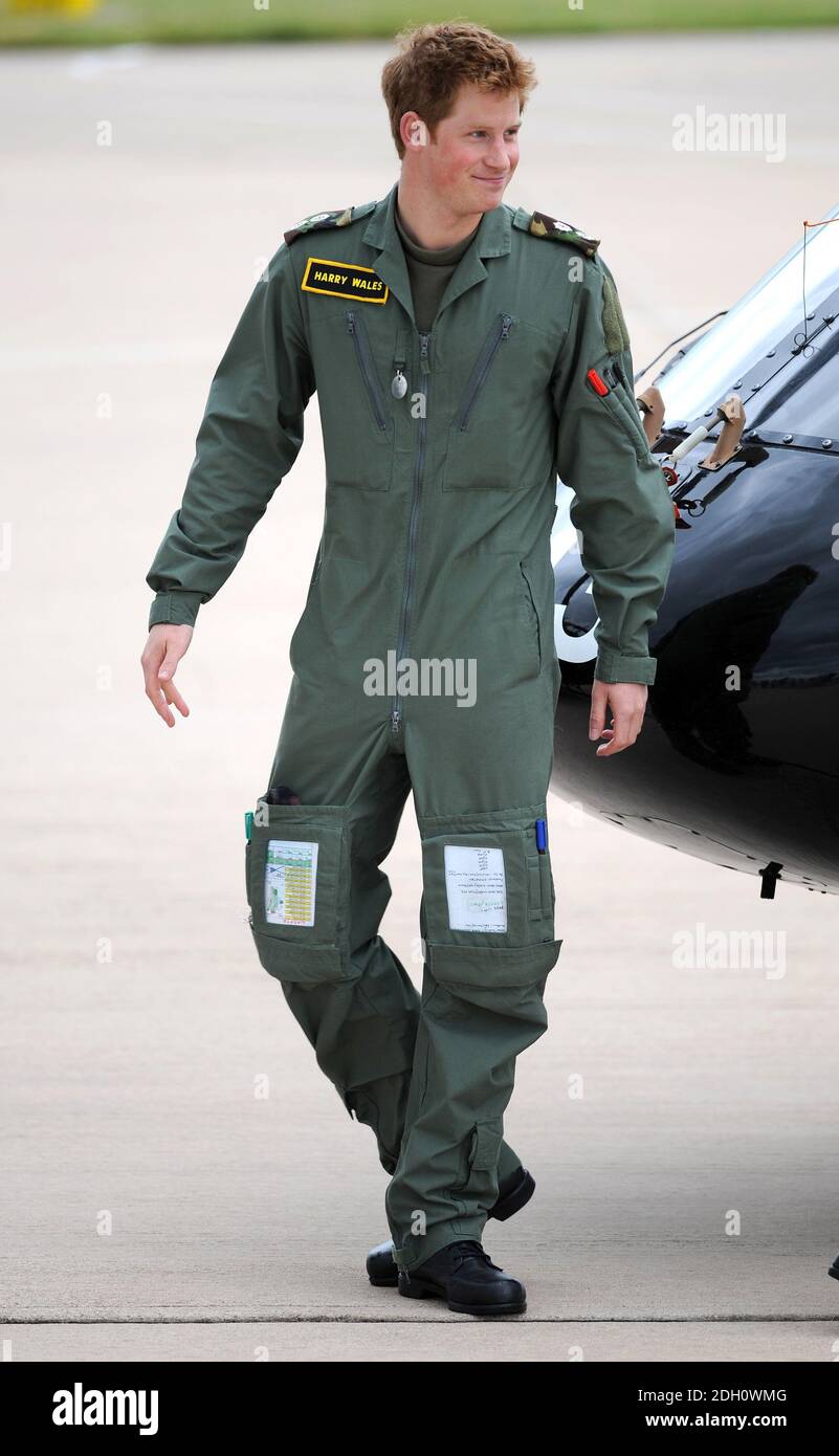 Prince Harry during a photocall at their military helicopter training