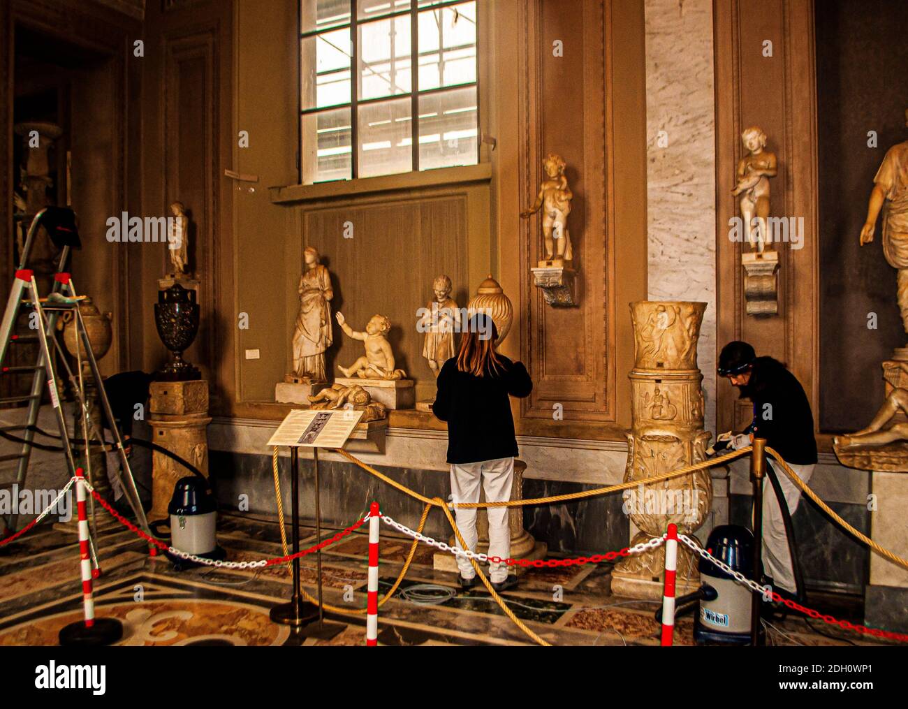 Statue maintenance in the Vatican Museum Stock Photo