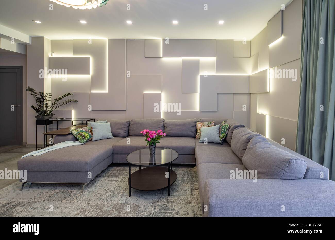 Modern interior of luxury apartment. Living room. Stylish design of