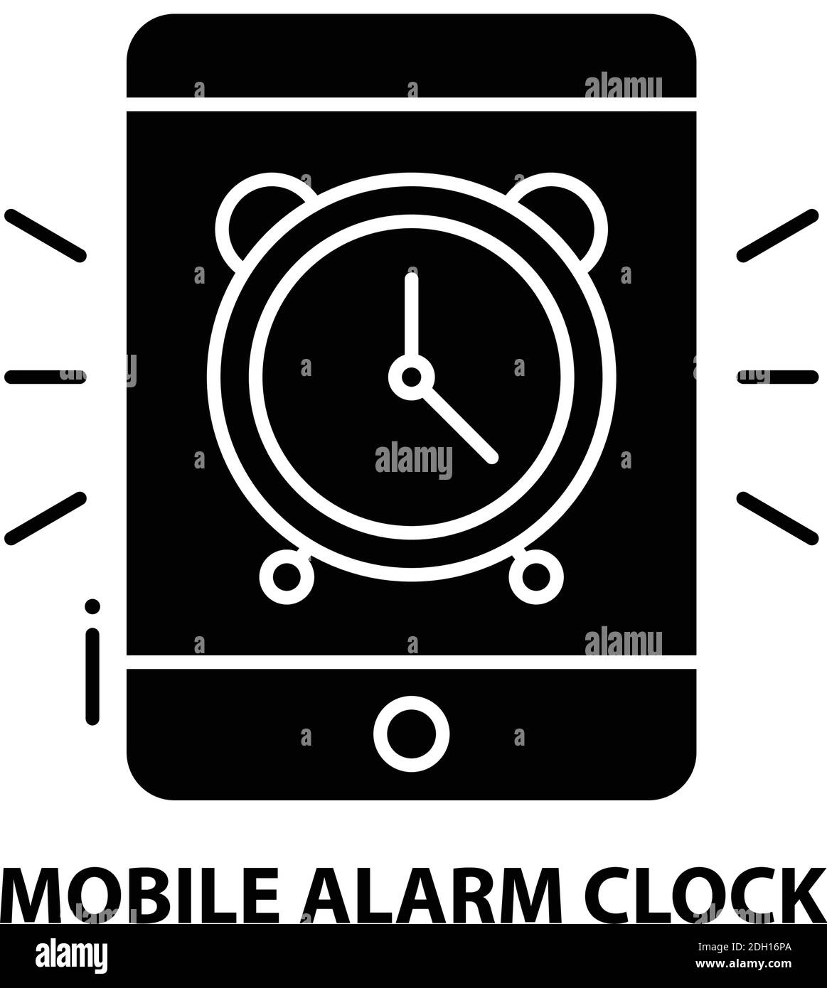 mobile alarm clock icon, black vector sign with editable strokes