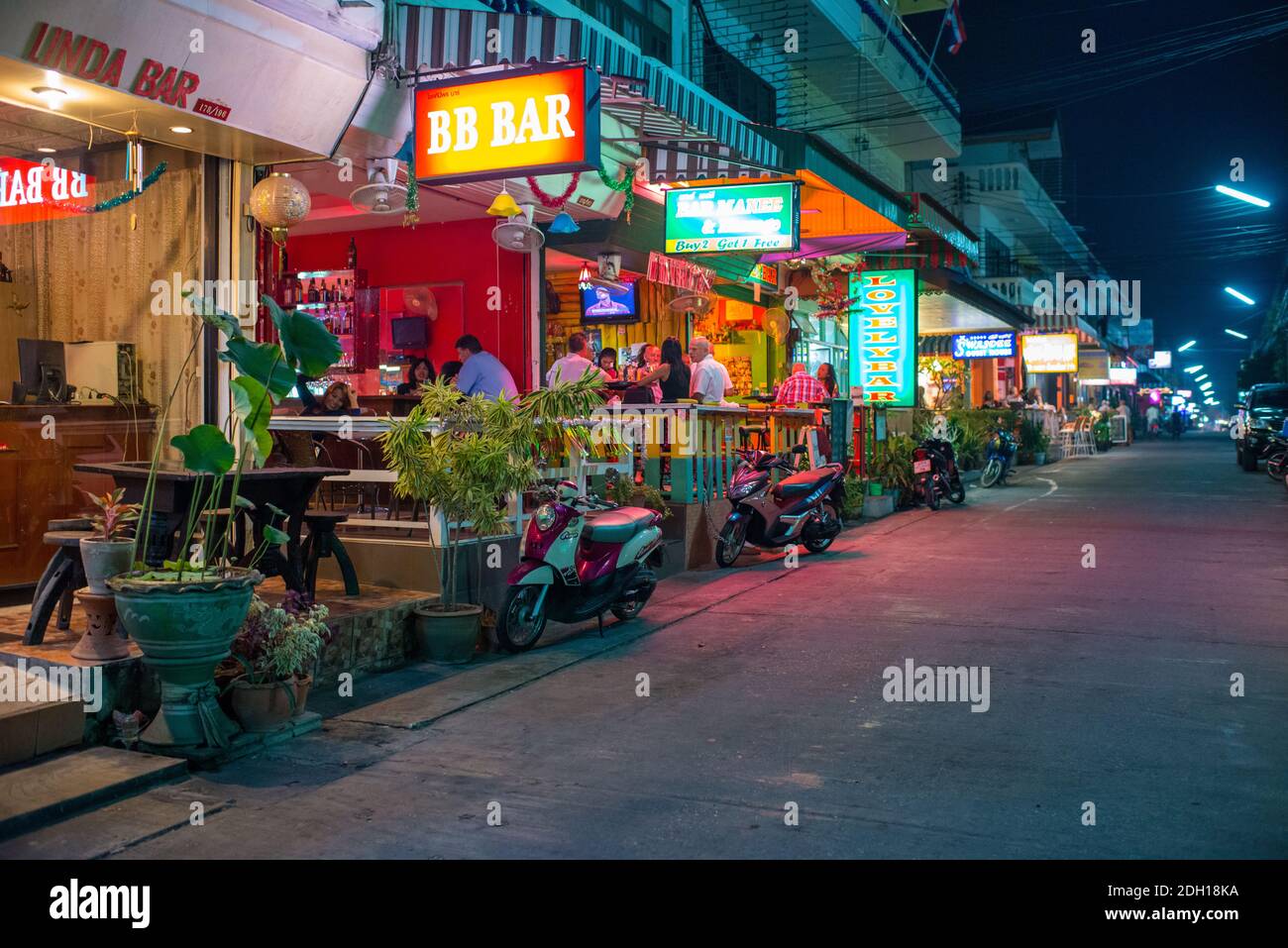 Street scene at night in Hua Hin. Hua Hin is a popular tourist