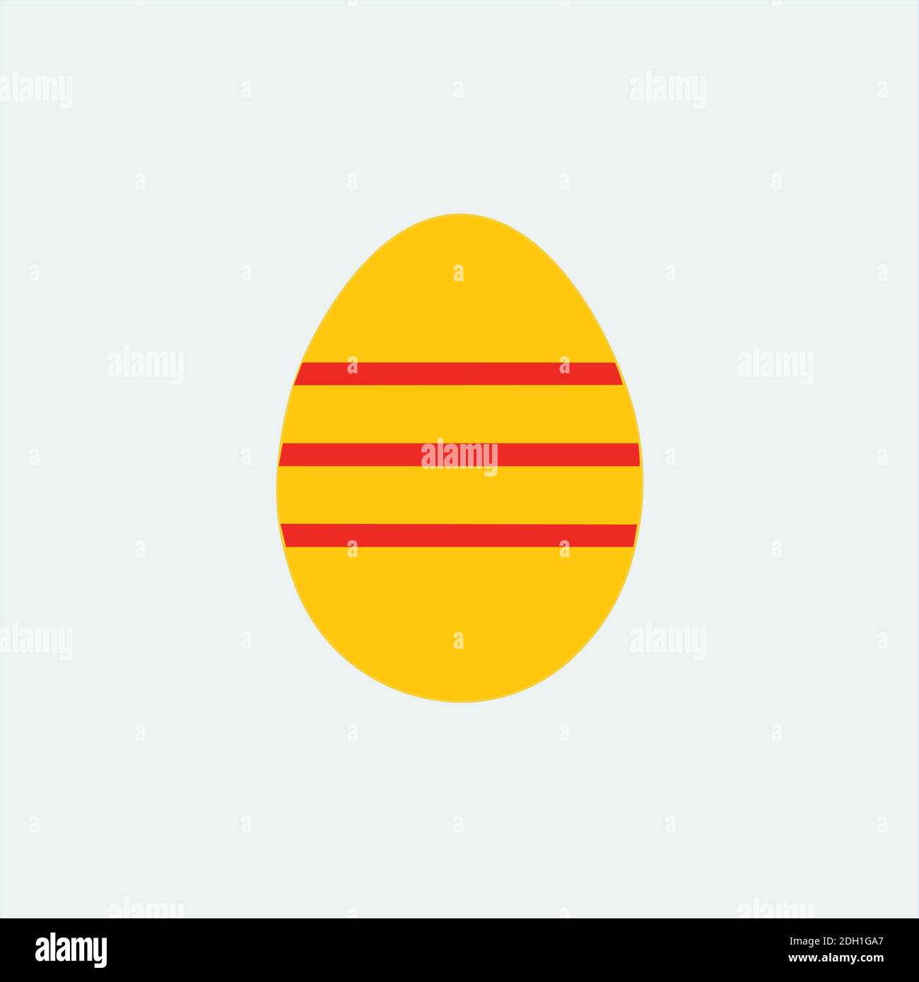 Yellow Easter Egg with red stripes. Flat Design.  Stock Vector