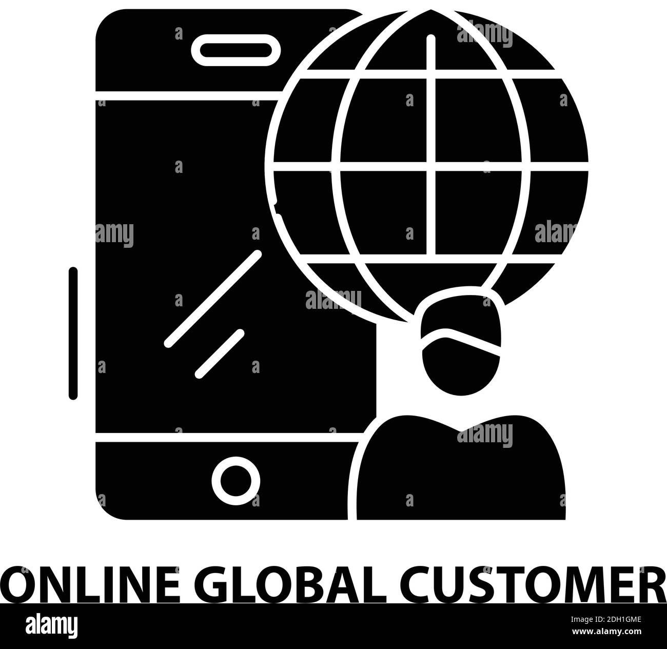 online global customer icon, black vector sign with editable strokes, concept illustration Stock Vector