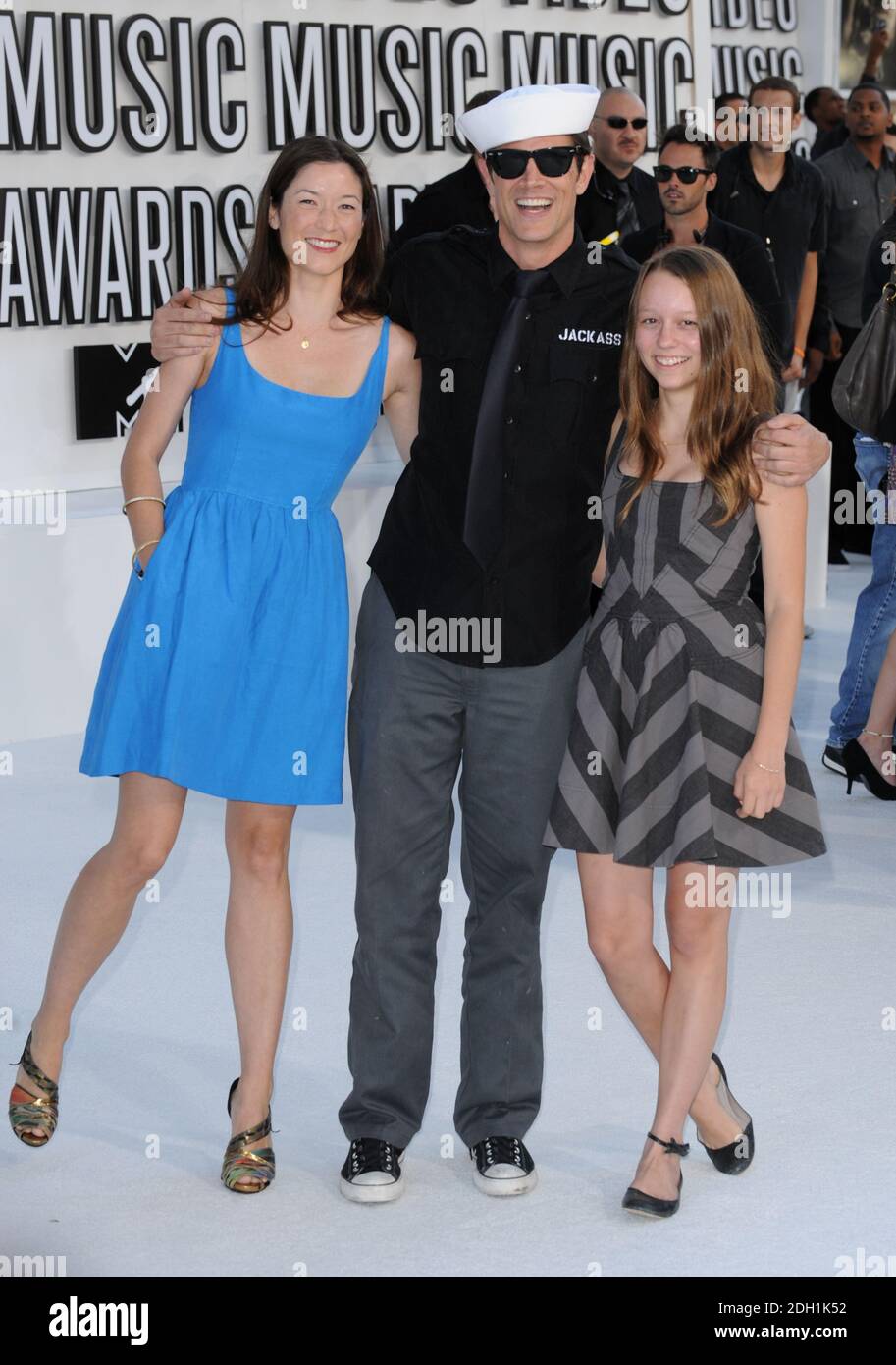Johnny Knoxville with his wife and daughter arriving at the MTV Video