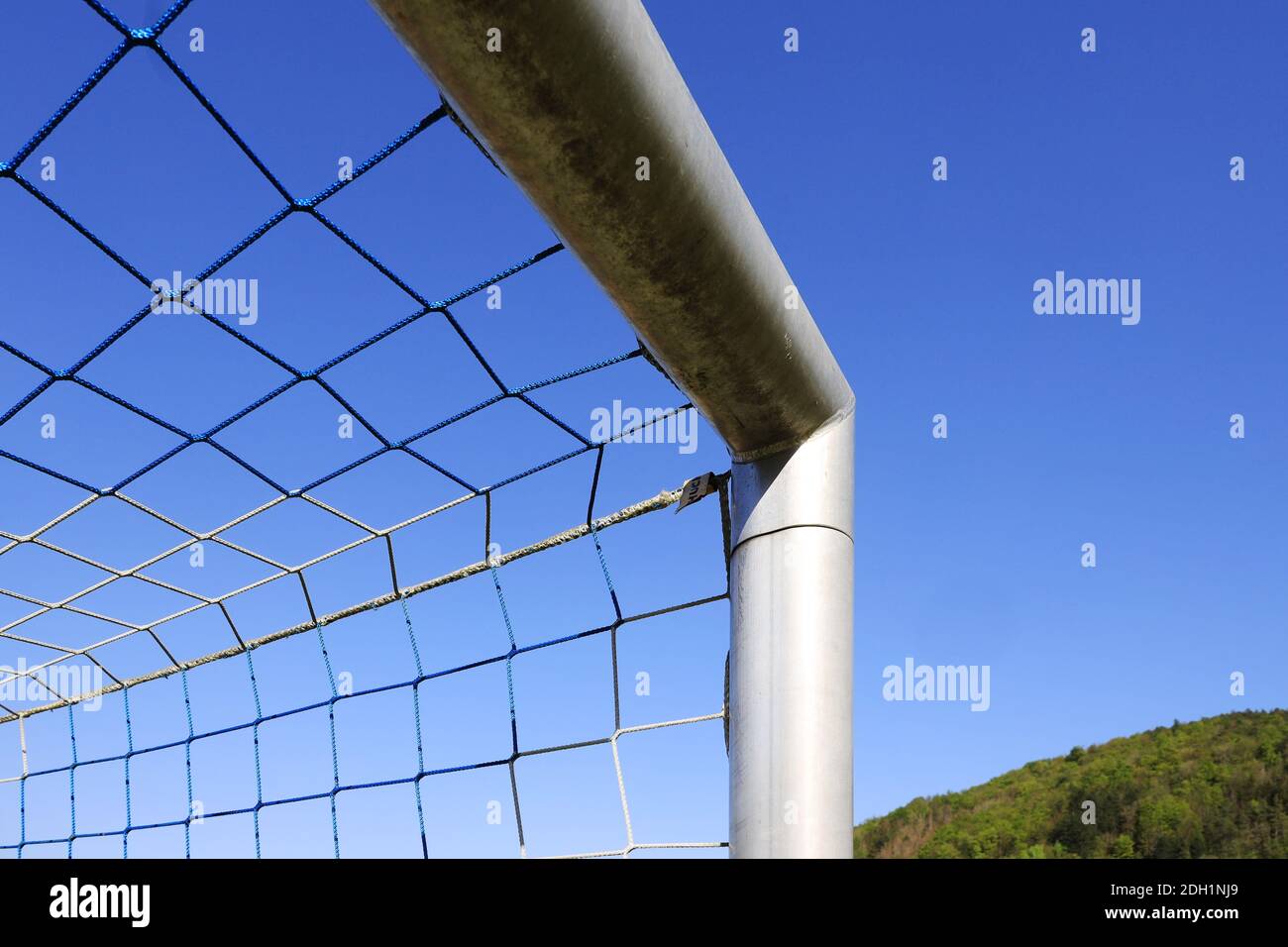 Closeup of a goal triangle at a football field Stock Photo Alamy