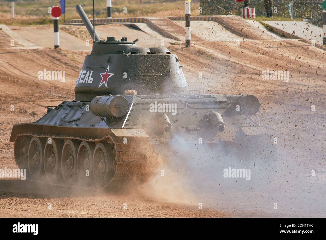 Kubinka Russia 23rd Aug Lumps Of Dirt From Under The Tracks Of The T 34 Tank During The Competition The Day Of The Opening Of The International Army Games Army Tank Crews Took