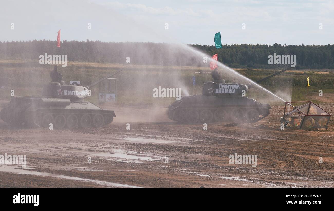 Kubinka Russia 23rd Aug Tanks T 34 Under Water Cannon Jets During The Competition The Day Of The Opening Of The International Army Games Army Tank Crews Took Place On The Glorious Soviet