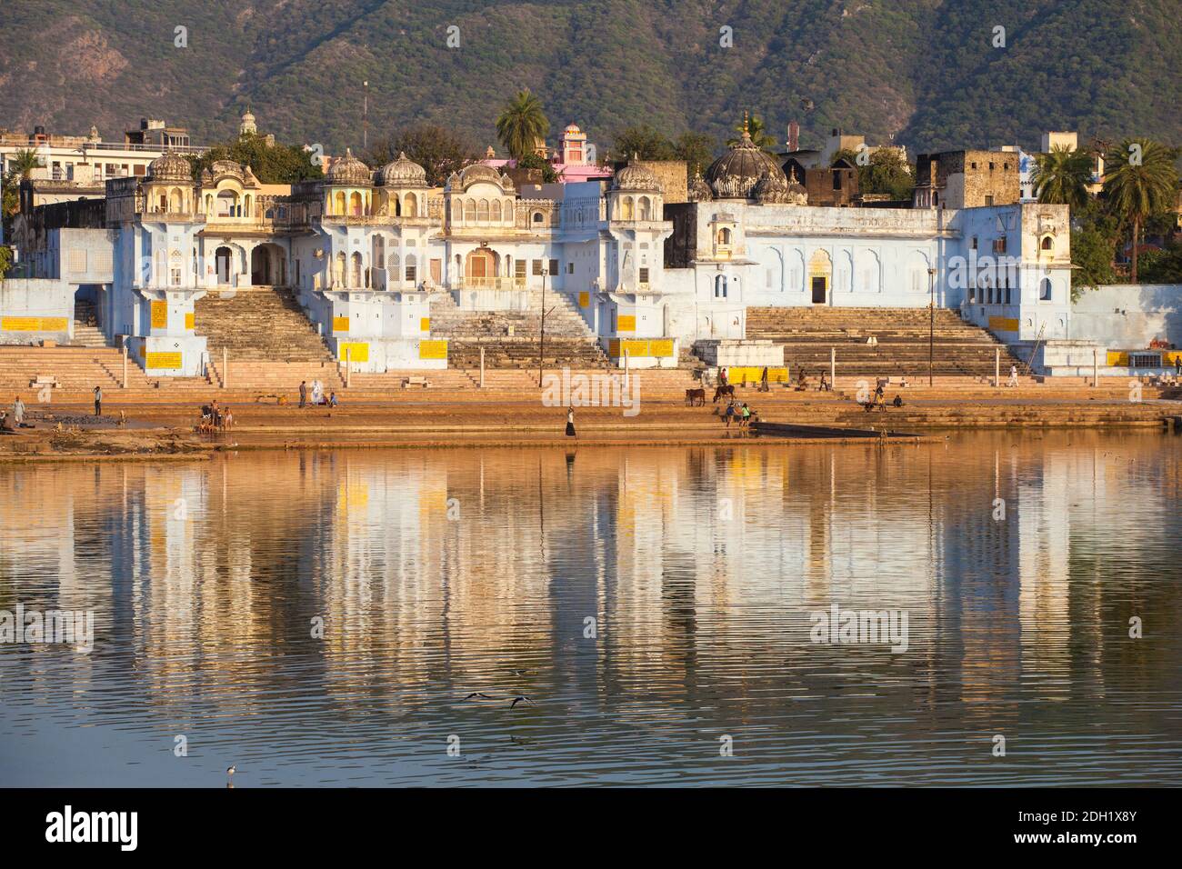 India, Rajasthan., Pushkar, Pushkar Lake and bathing ghats Stock Photo ...