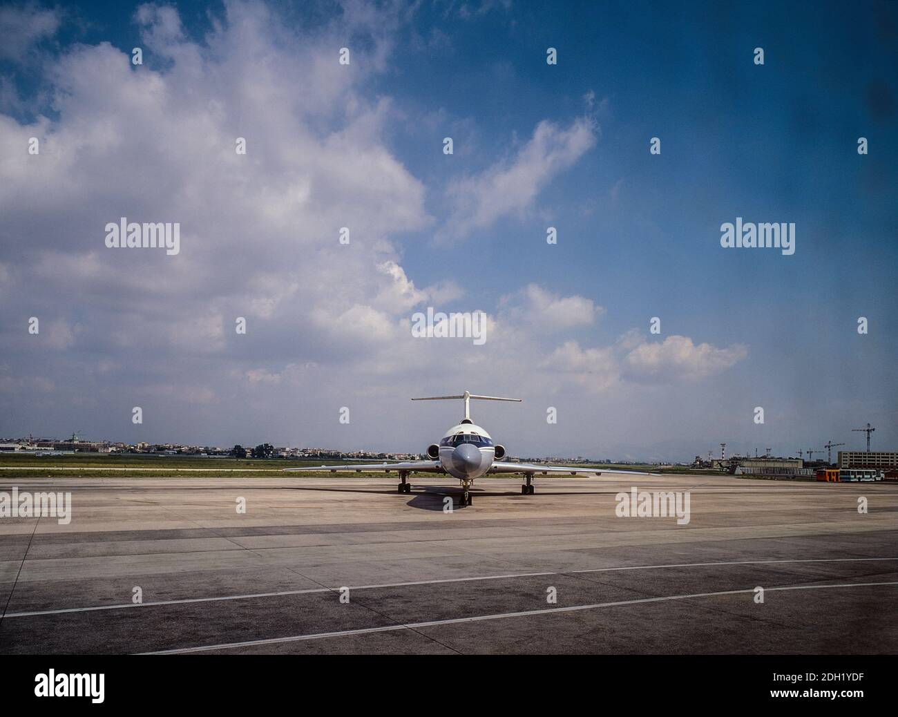 Jet Parked on runway Stock Photo