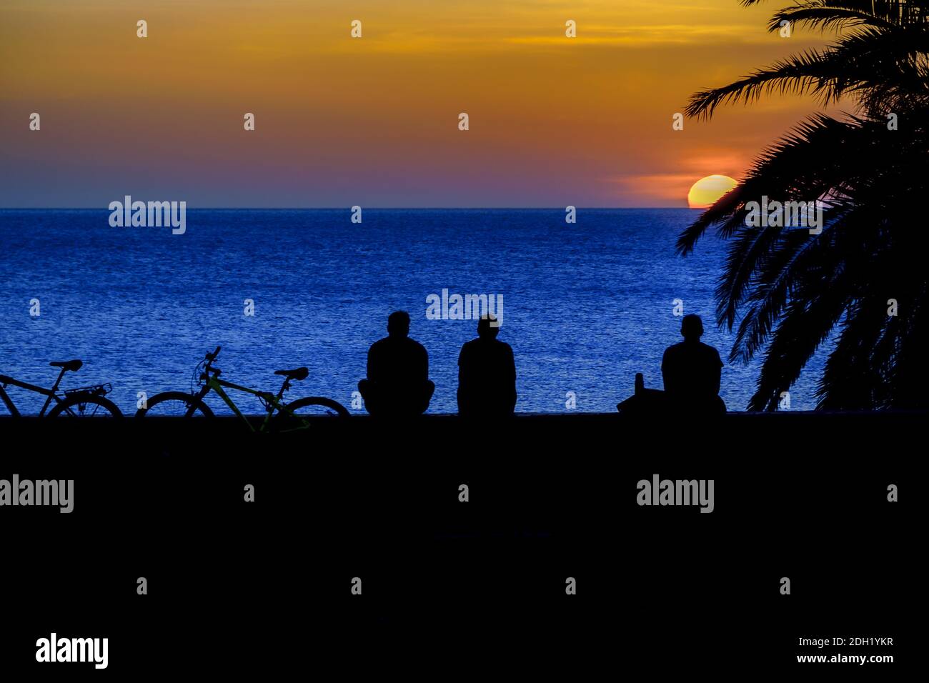 Coastal Sunset Silhouette Scene, Montevideo, Uruguay Stock Photo