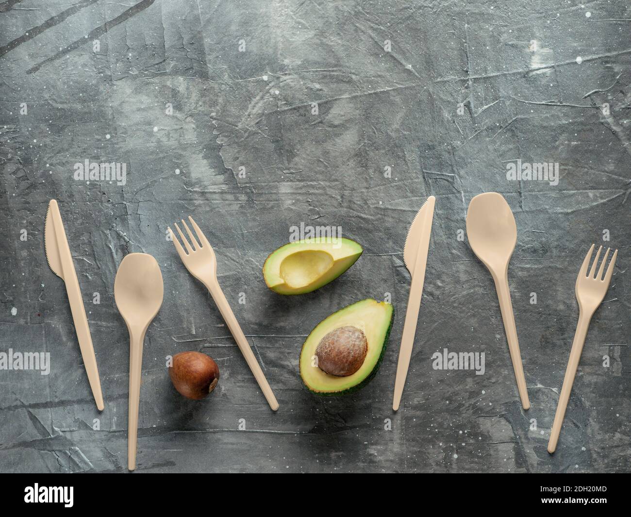 Avocado Seeds Biodegradable Single-Use Cutlery Stock Photo