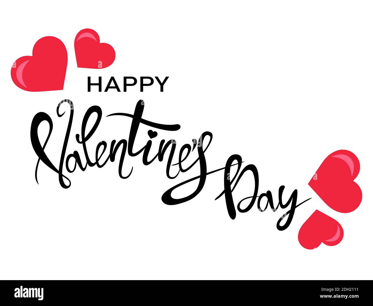 black happy valentines day lettering with red hearts isolated on white ...