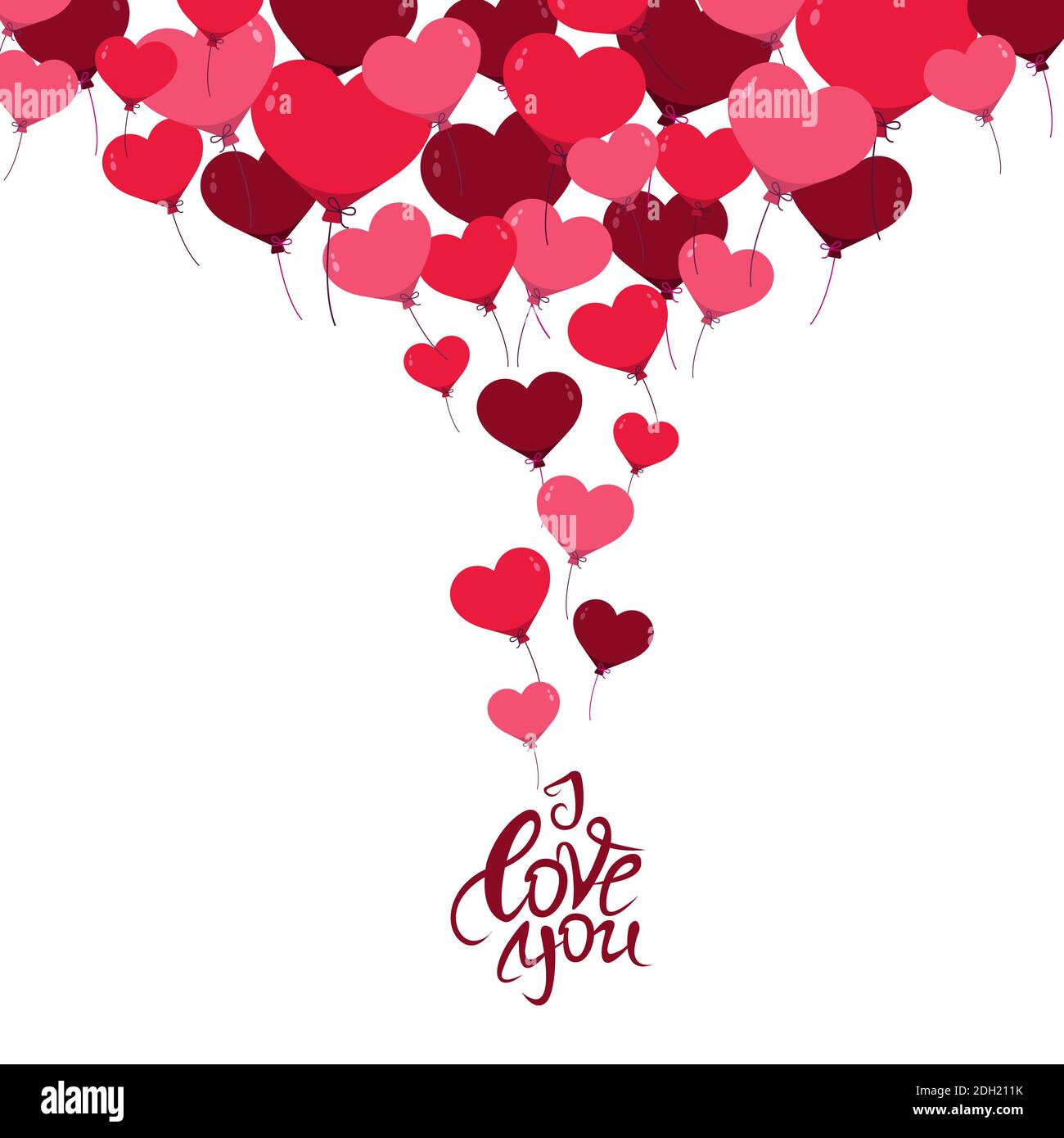love you lettering with red heart shaped balloons isolated on white ...