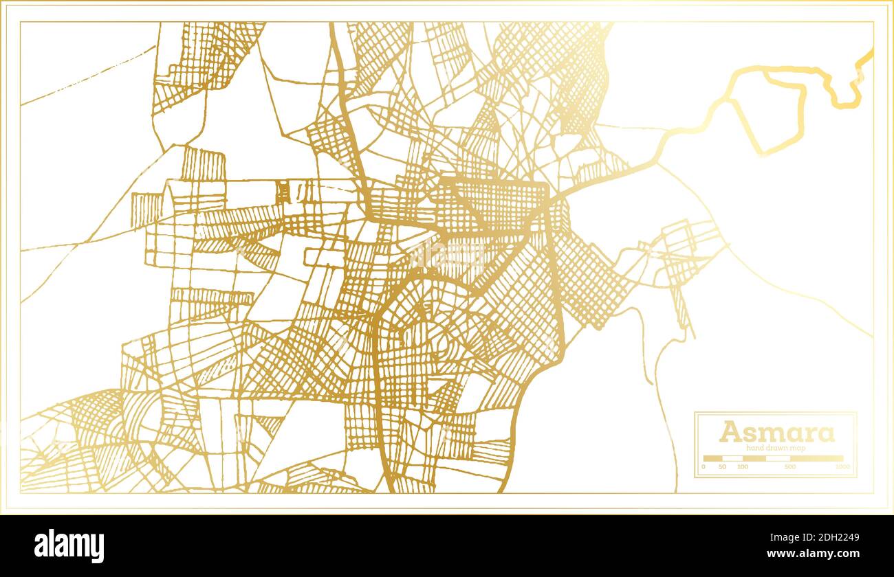 Asmara Eritrea City Map in Retro Style in Golden Color. Outline Map. Vector Illustration. Stock Vector