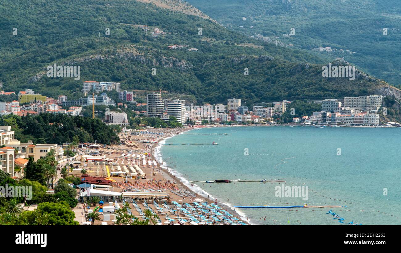 Top view of the beach in Becici. Montenegro Stock Photo - Alamy