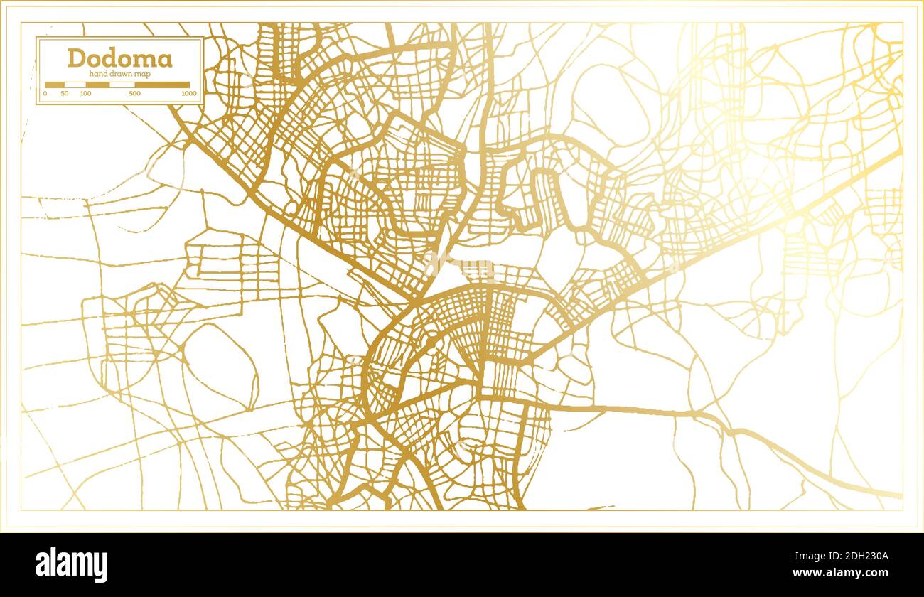 Dodoma Tanzania City Map in Retro Style in Golden Color. Outline Map. Vector Illustration. Stock Vector