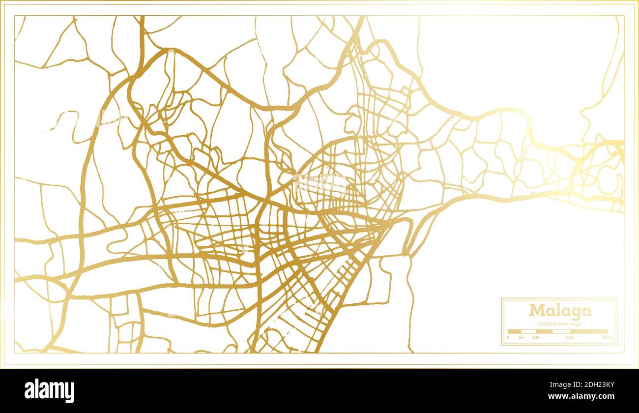Malaga Spain City Map in Retro Style in Golden Color. Outline Map ...