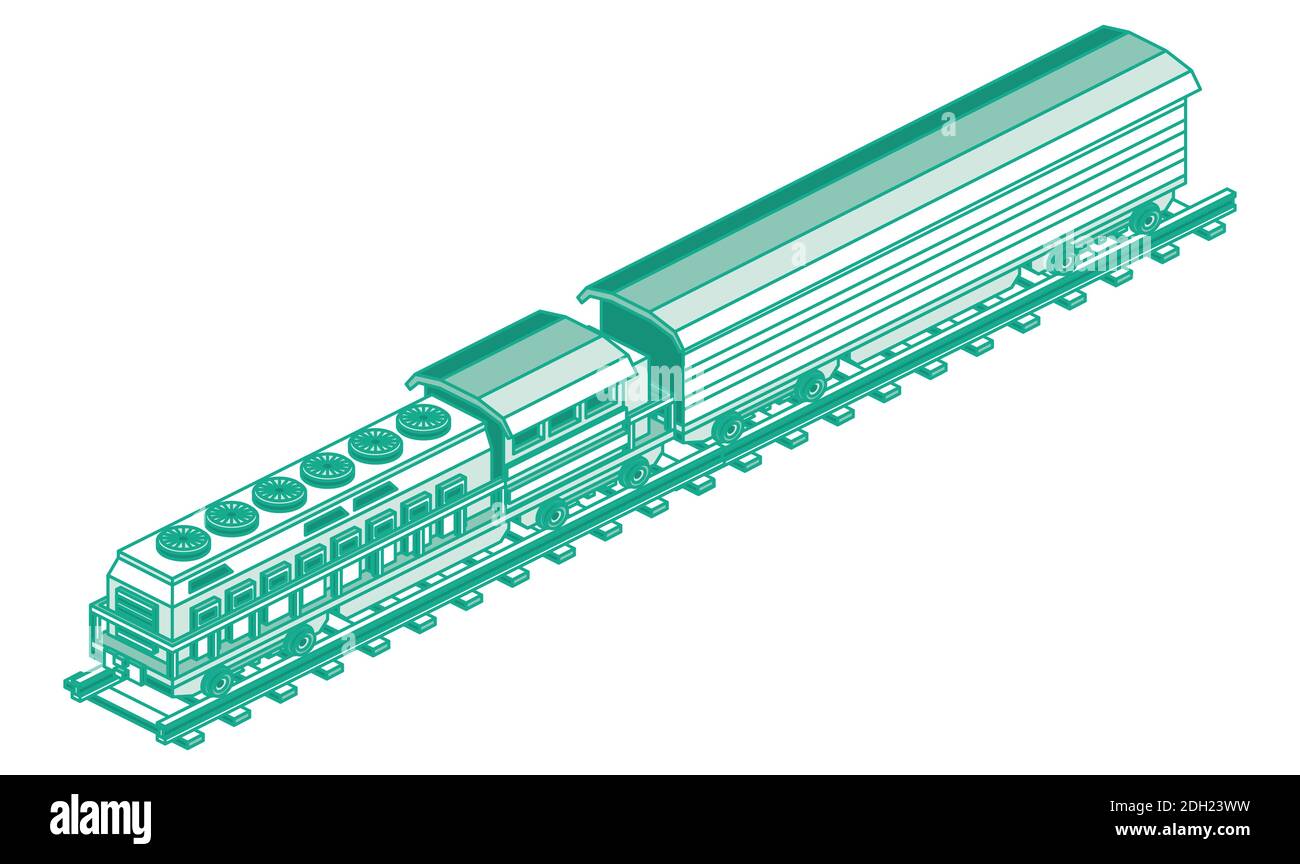 Isometric Train Locomotive. Vector Illustration. Outline Cargo Train Isolated on White. Railroad Elements Stock Vector Image Art Alamy