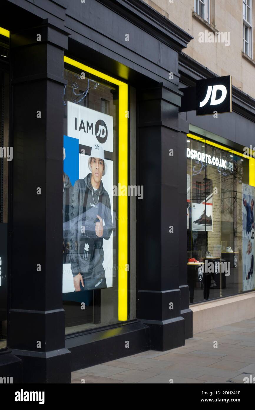 JD Sports Fashion store windows, Southgate shopping centre, Bath, Somerset, England, UK Stock Photo