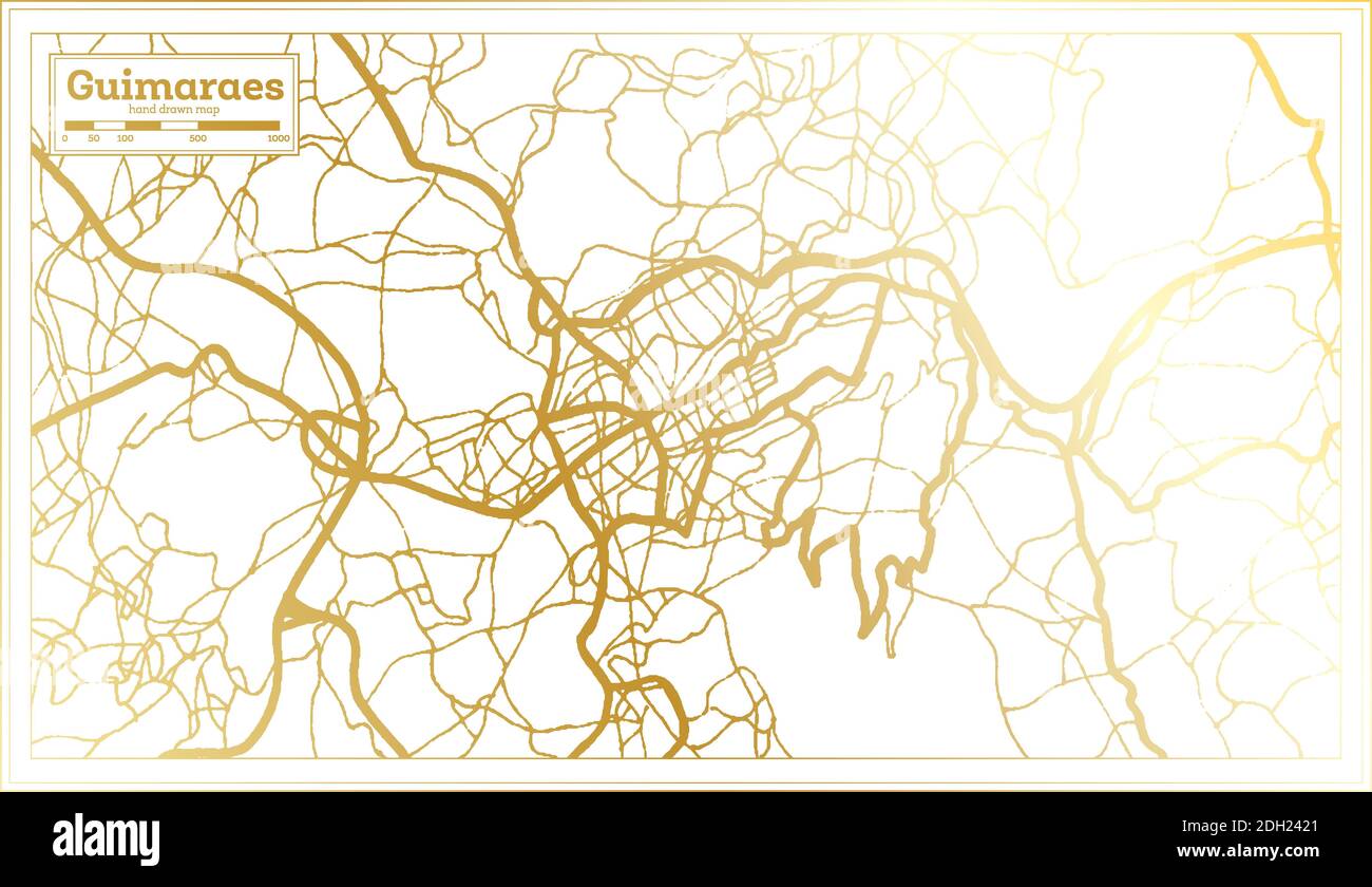 Guimaraes Portugal City Map in Retro Style in Golden Color. Outline Map ...