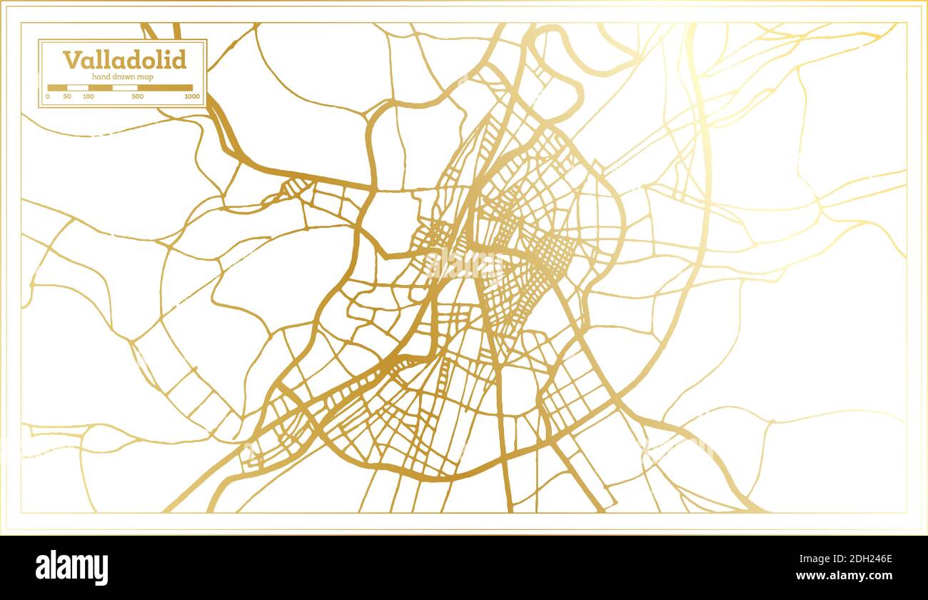Valladolid Spain City Map in Retro Style in Golden Color. Outline Map. Vector Illustration. Stock Vector