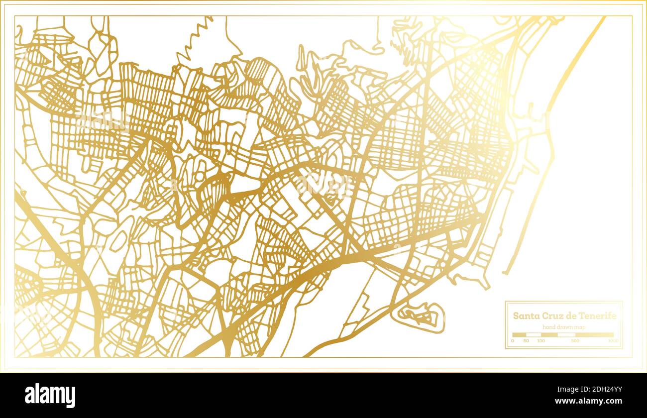 Santa Cruz de Tenerife Spain City Map in Retro Style in Golden Color. Outline Map. Vector Illustration. Stock Vector