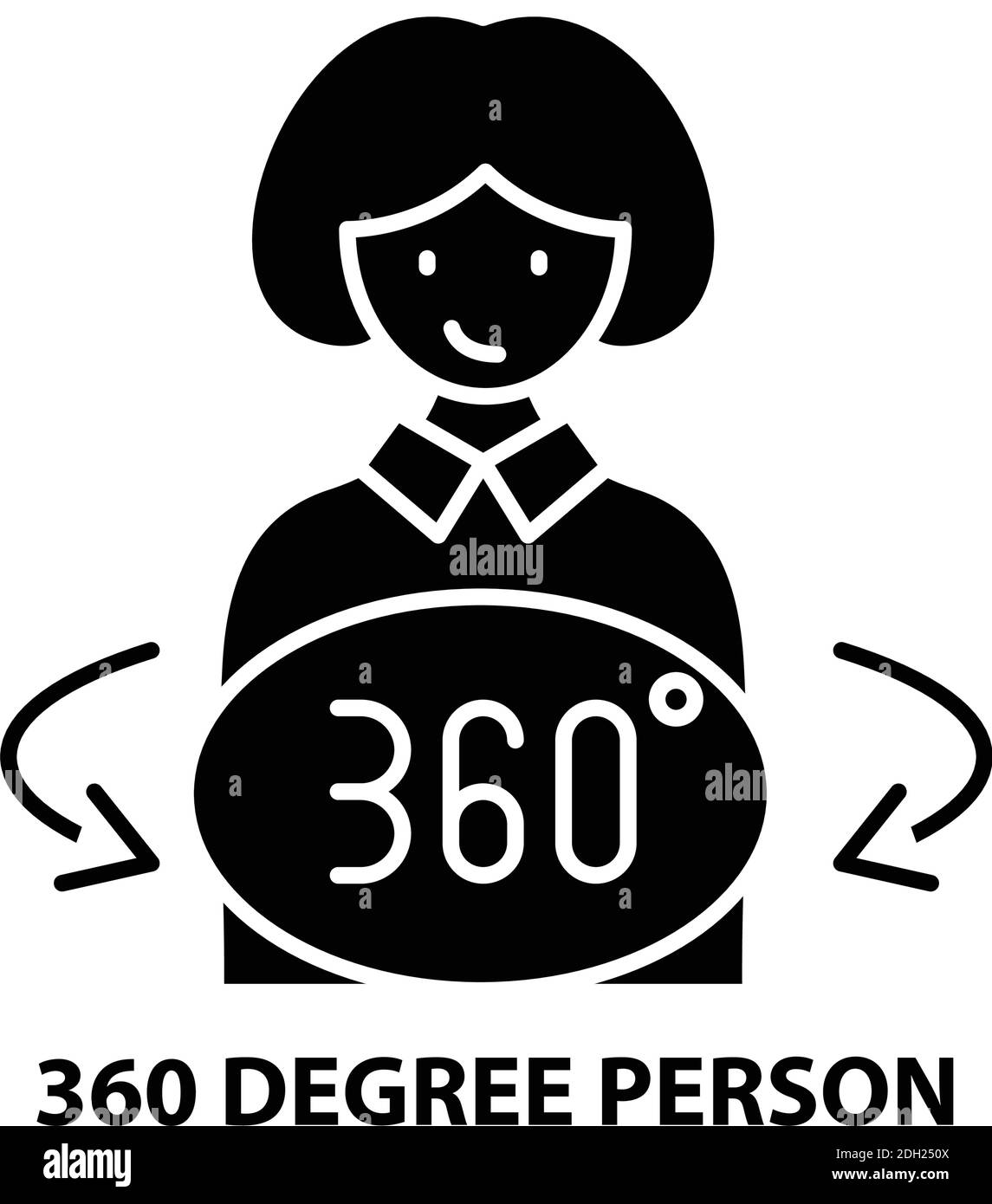 360 degree person icon, black vector sign with editable strokes, concept illustration Stock Vector