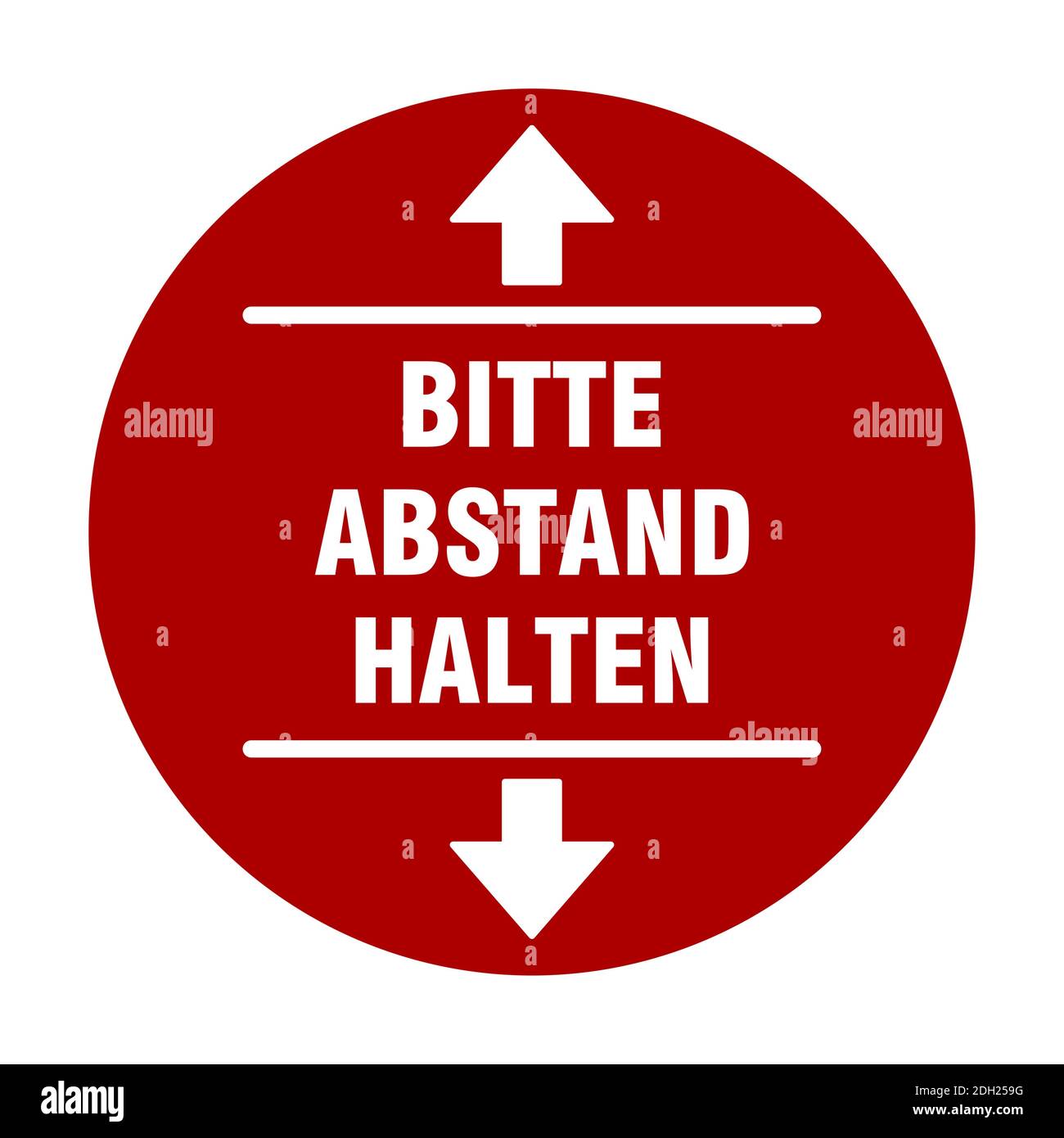 Bitte Abstand Halten ('Please Keep Your Distance' in German) Round Social Distancing Badge or Floor Marking Sticker Icon For Queue Line. Vector Image. Stock Vector