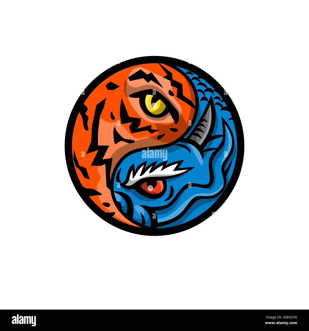 Dragon and Tiger Eye inside Yin Yang Symbol Mascot Stock Photo - Alamy
