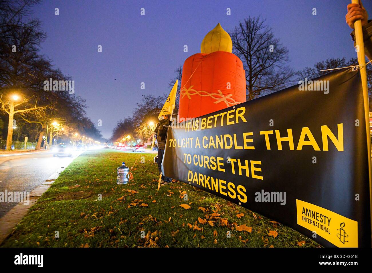 Illustration shows  candles diplayed by Amnesty International between the Iran and the Quatar embassies in Brussels, Wednesday 09 December 2020. On th Stock Photo