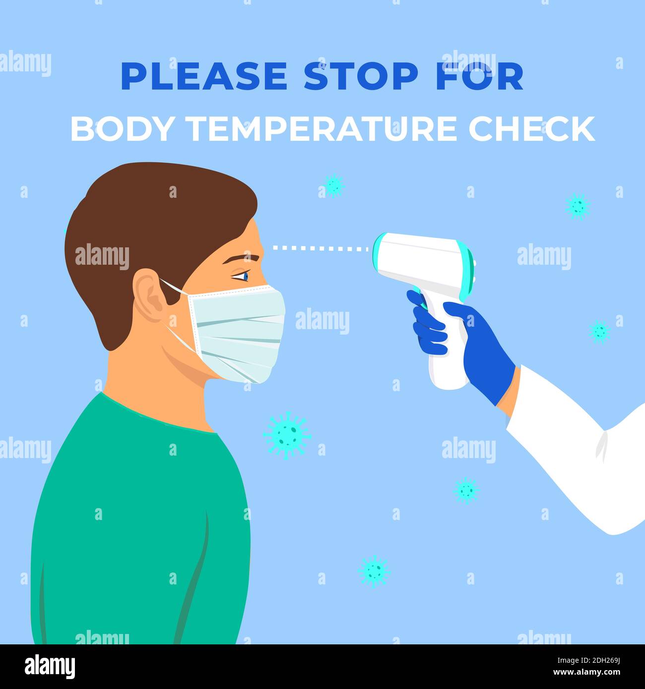 Body temperature check required sign Coronavirus pandemic prevention. Stock Vector