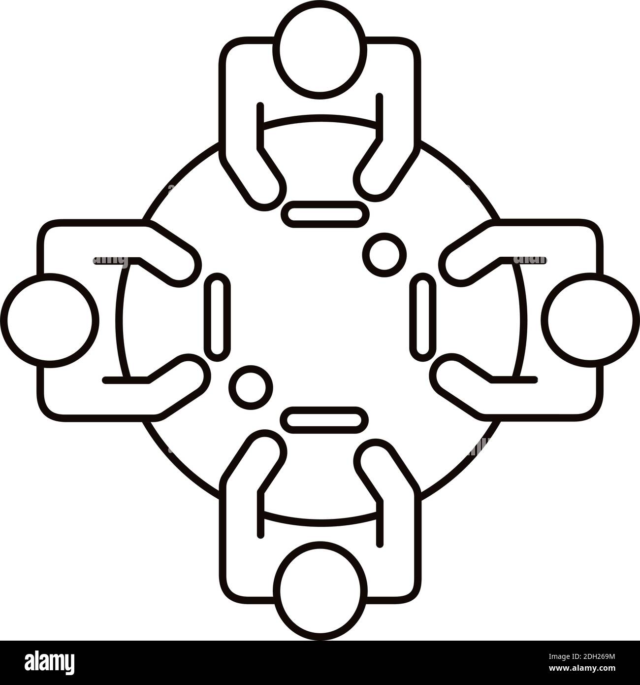 four workers in round table coworking line style icon vector ...