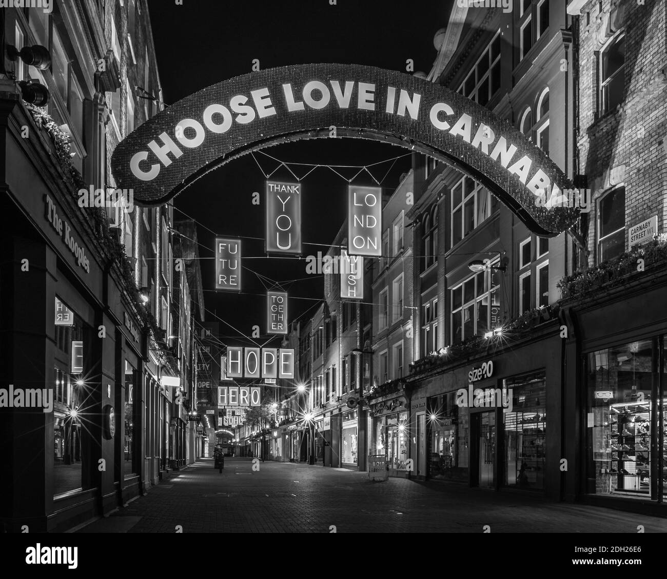 'Choose Love In Carnaby' the theme for the festive season 2020 in London. Stock Photo