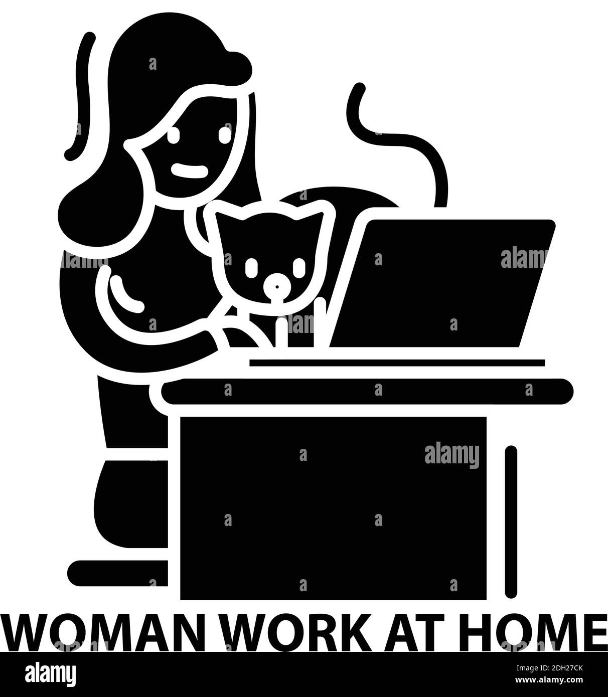 woman work at home icon, black vector sign with editable strokes, concept illustration Stock Vector