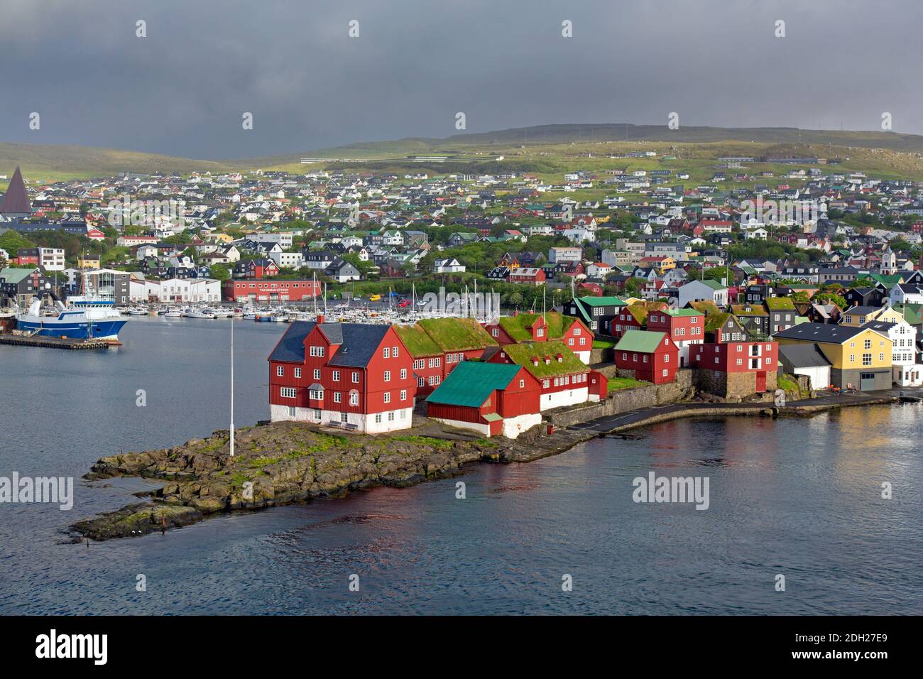 View over Tinganes showing government buildings in the the capital city Torshavn of the Faroe Islands / Faeroe Islands on the island Streymoy Stock Photo