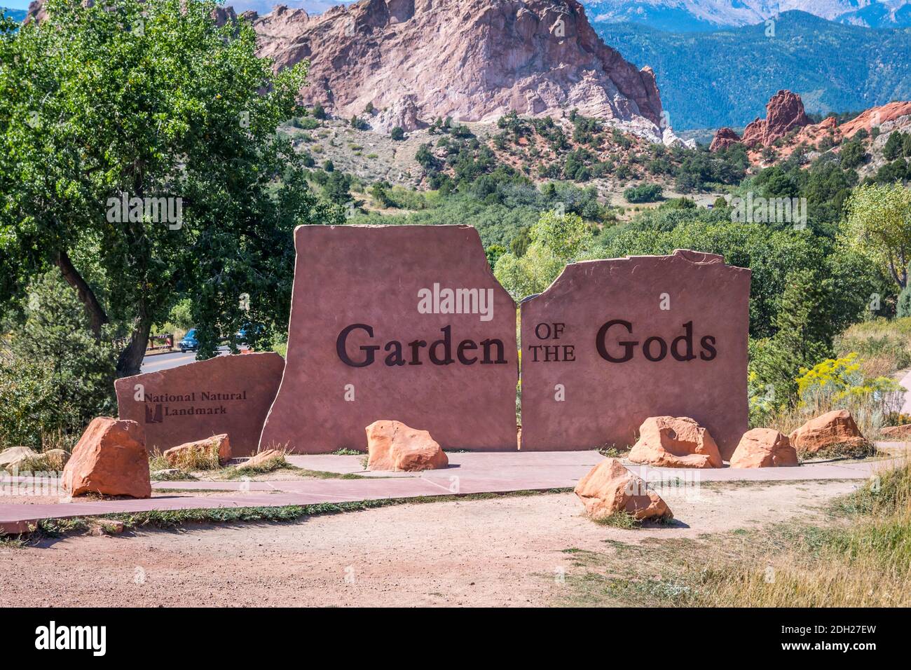 An entrance road going to Garden of the Gods, Colorado Stock Photo