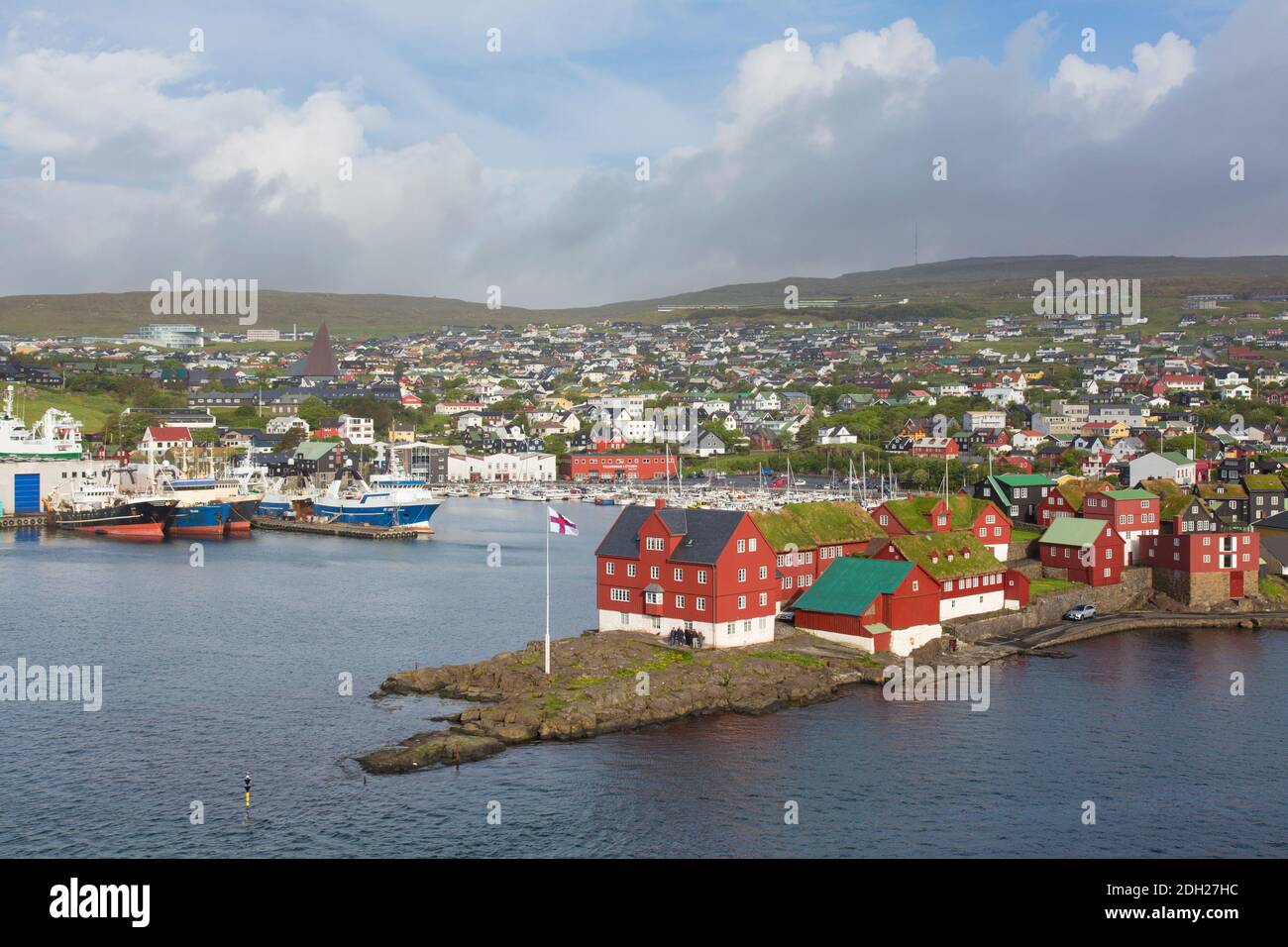 View over Tinganes showing government buildings in the the capital city Torshavn of the Faroe Islands / Faeroe Islands on the island Streymoy Stock Photo
