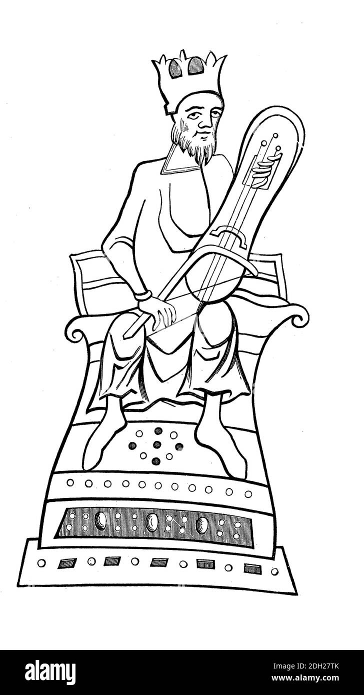 noble playing a Welsh crwth, 9th century Stock Photo