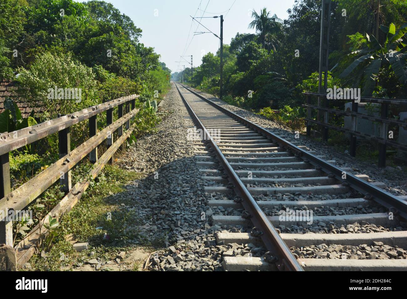 Close up of railway track or line or railroad of the Indian Railways Stock Photo
