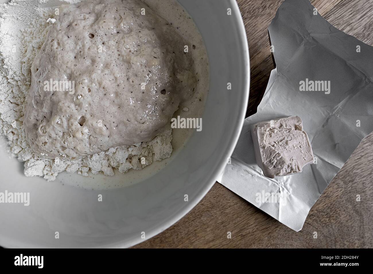 yeast pre-dough that has already risenfresh yeast Stock Photo