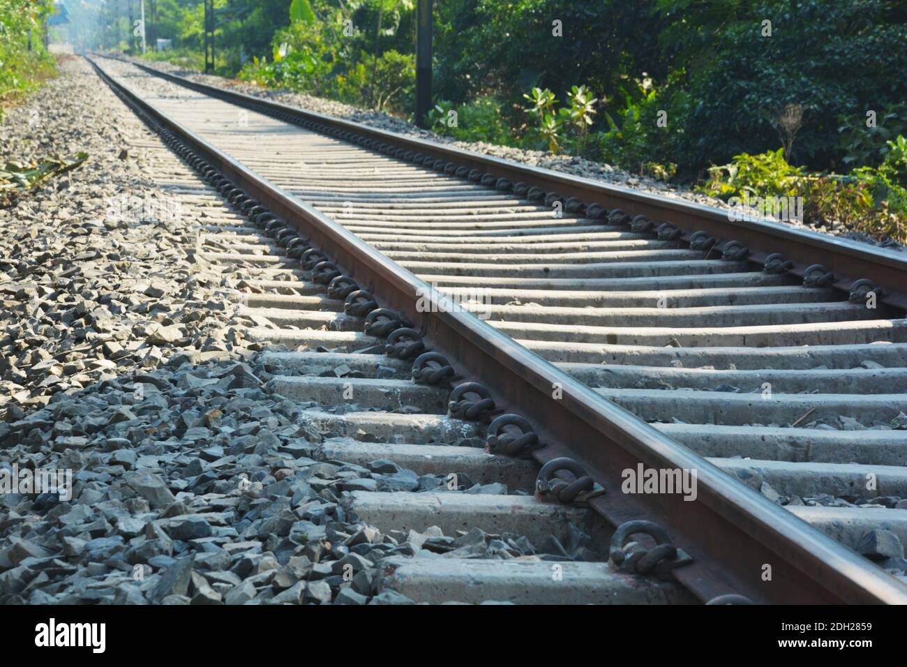 Close up of railway track or line or railroad of the Indian Railways