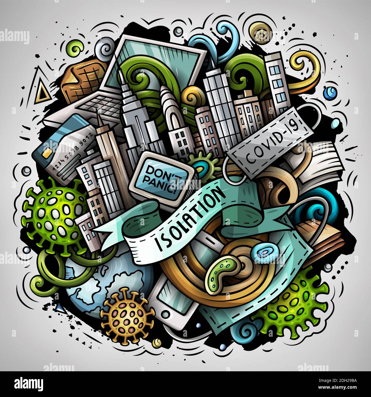 Cartoon raster doodles Isolation illustration. Colorful, detailed, with ...