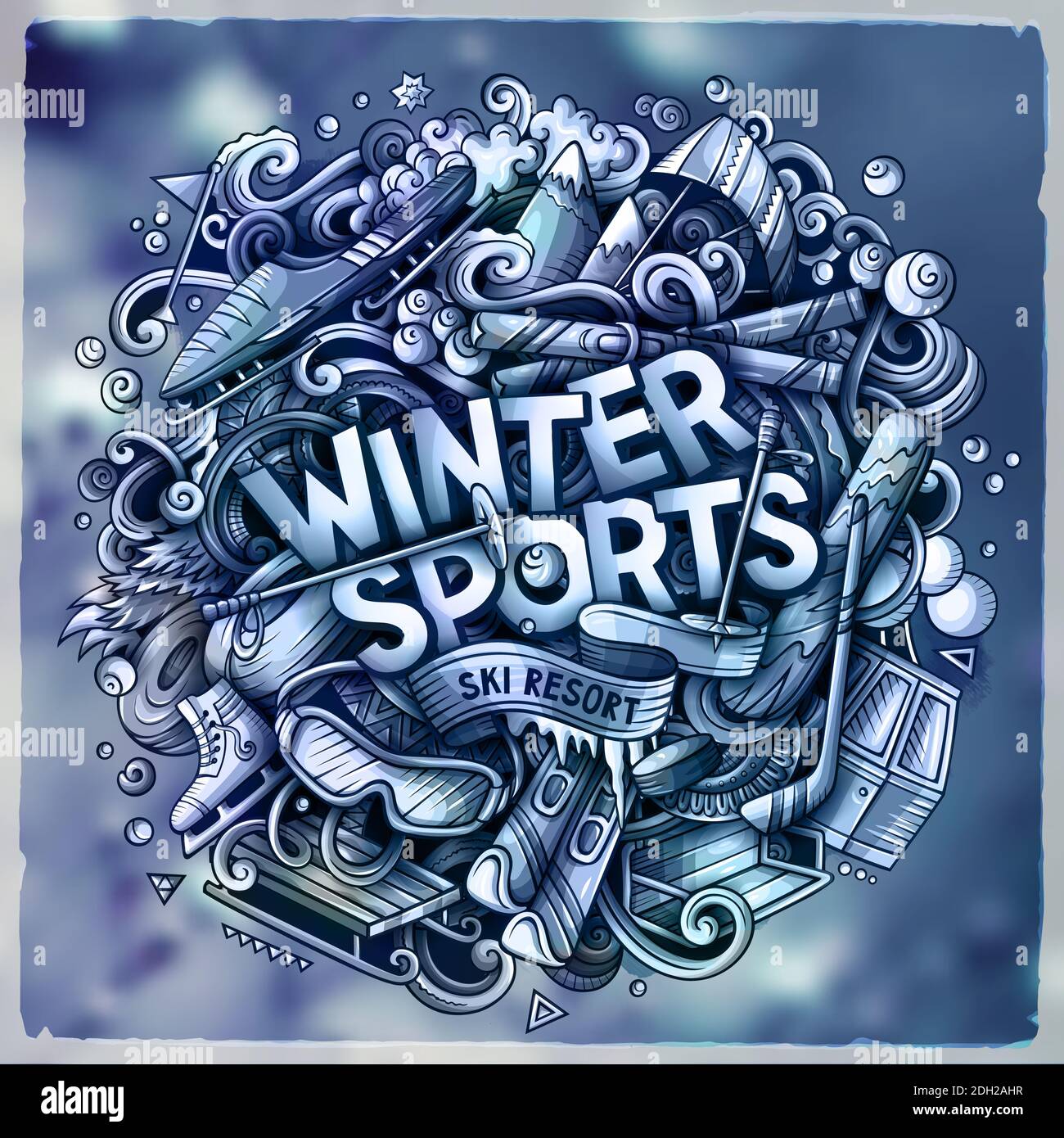 Winter Sports hand drawn cartoon doodles illustration. Funny objects and elements poster design. Cold season outdoor activities elements and objects c Stock Photo - Alamy Winter Sports hand drawn cartoon doodles illustration. Funny objects and elements poster design. Cold season outdoor activities elements and objects c Stock Photo - Alamy