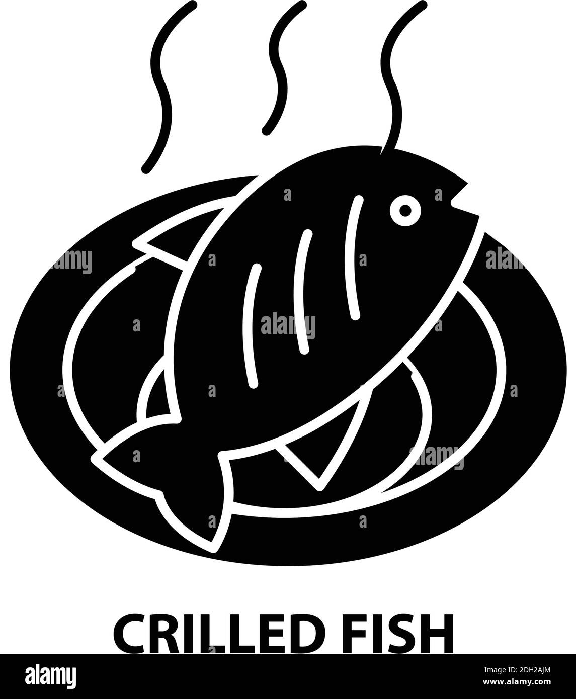 grilled fish icon, black vector sign with editable strokes, concept illustration Stock Vector