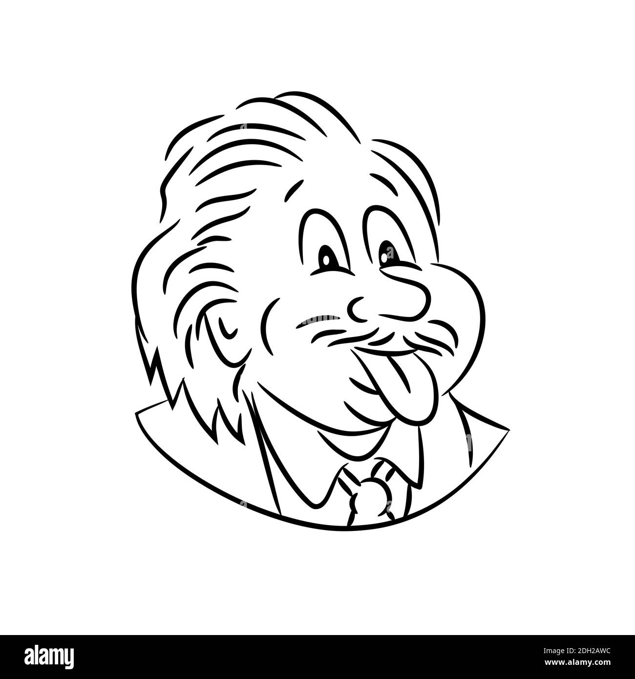 Albert Einstein Sticking Tongue Out Cartoon Black and White Stock Photo