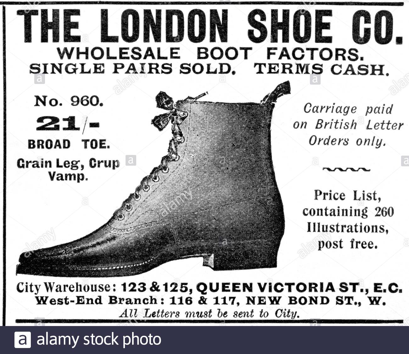 Victorian era, London Shoe Co. Boots, vintage advertising from 1897 Stock Photo